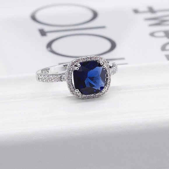 🔥 Classic Square Royal Blue Gemstone Zircon Thin Rings for Women, EVGG1220 - Picture 6 of 6